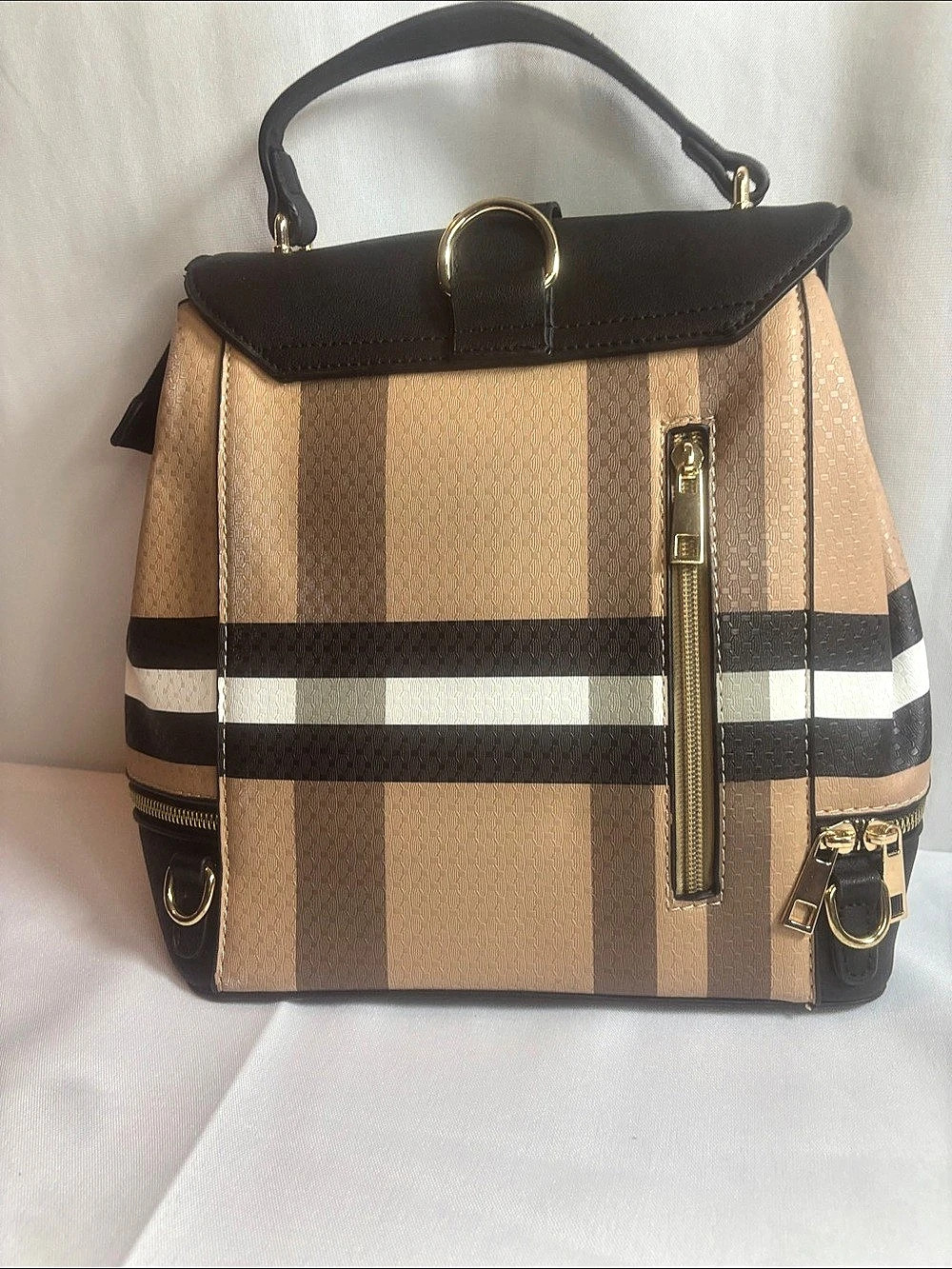 Striped Backpack in Brown & Black Like New